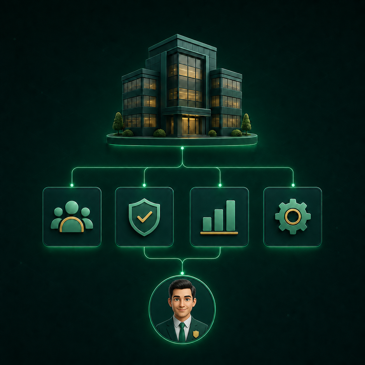 One company linked to four departments and one auditor